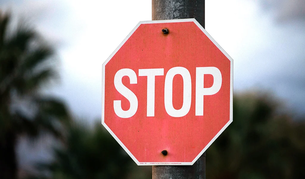 A detailed view of the stop sign.